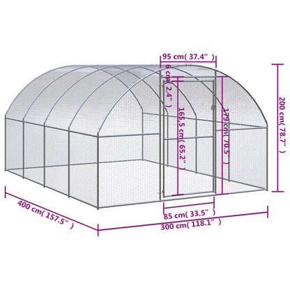 vidaXL Outdoor Chicken Coop 3x4x2 m Galvanised Steel