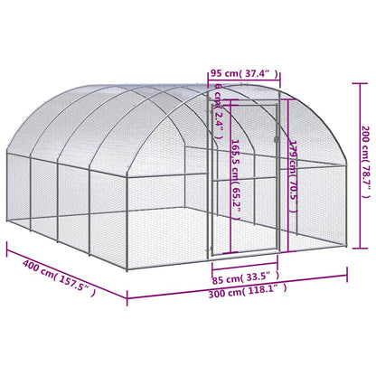 vidaXL Outdoor Chicken Coop 3x4x2 m Galvanised Steel