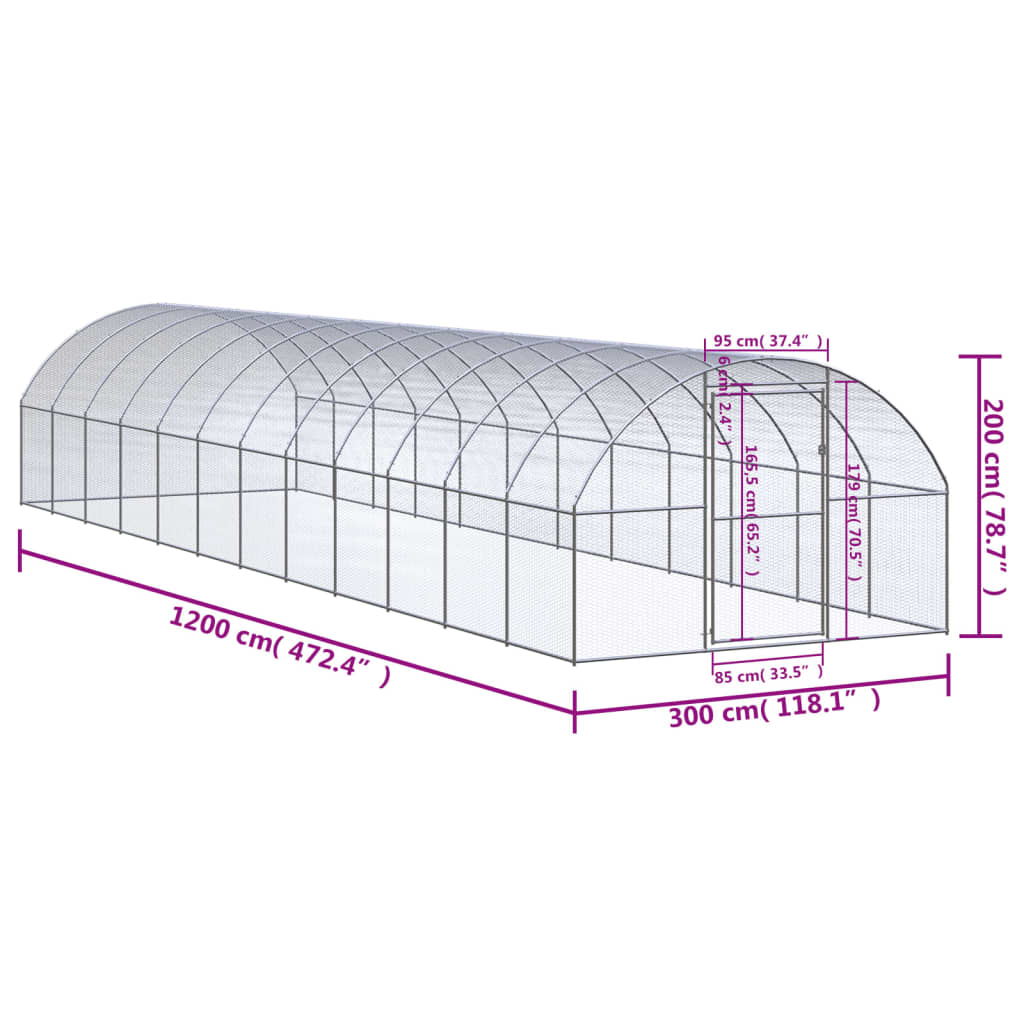 vidaXL Outdoor Chicken Coop 3x12x2 m Galvanised Steel