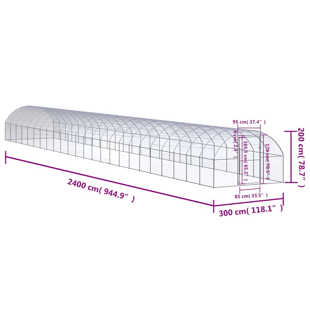 vidaXL Outdoor Chicken Coop 3x24x2 m Galvanised Steel