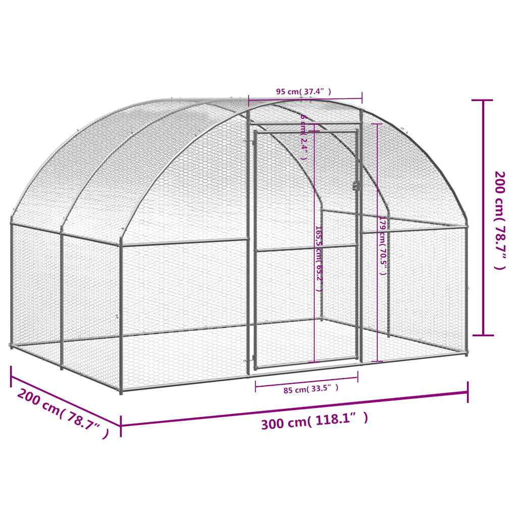 vidaXL Outdoor Chicken Coop 3x2x2 m Galvanised Steel