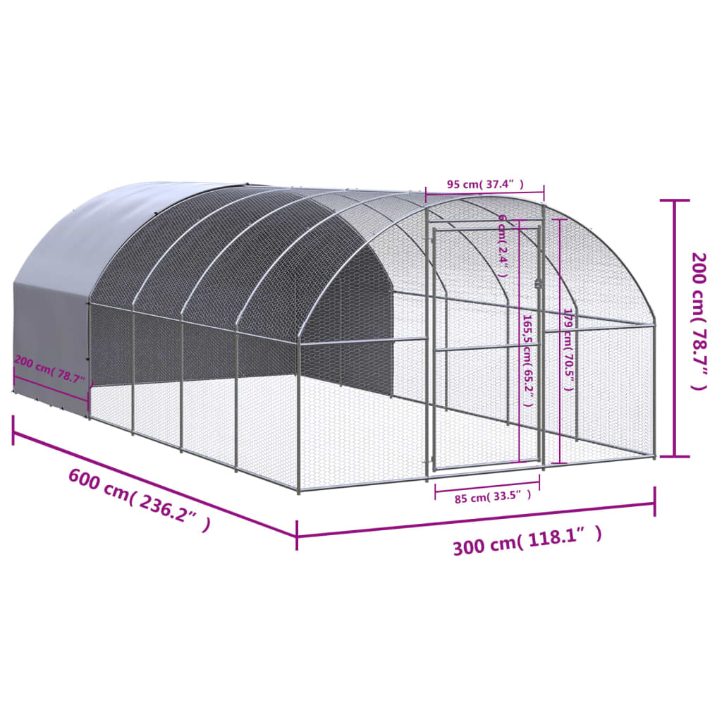 vidaXL Outdoor Chicken Coop 3x6x2 m Galvanised Steel