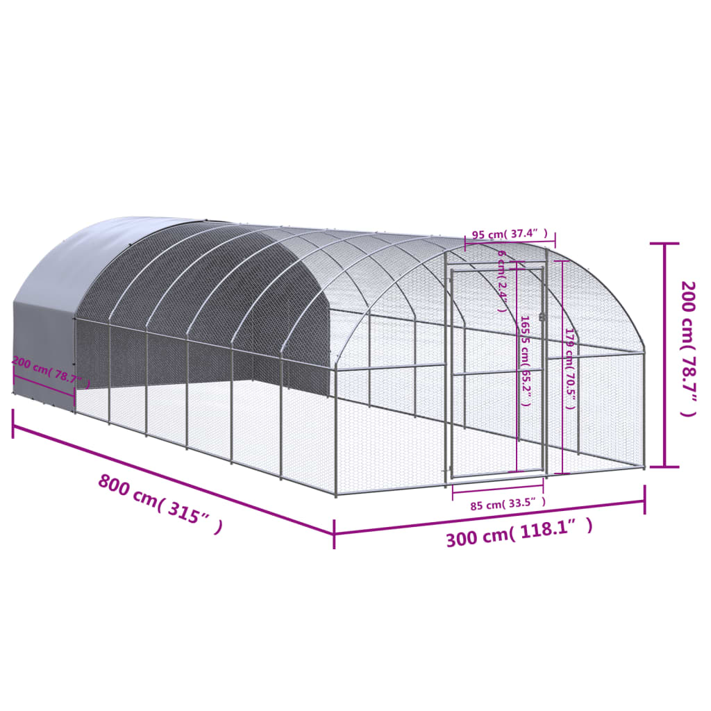 vidaXL Chicken Coop | Silver | Galvanised Steel | Large | Seats Many