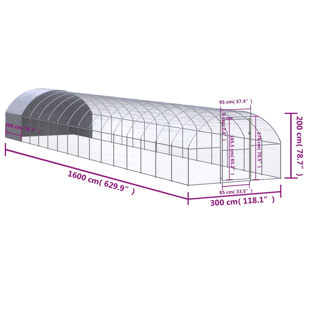 vidaXL Chicken Coop | Silver | Galvanised Steel | Large | Durable | Chicken Coop