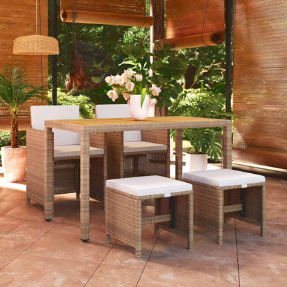 vidaXL 5 Piece Garden Dining Set with Cushions Poly Rattan Beige