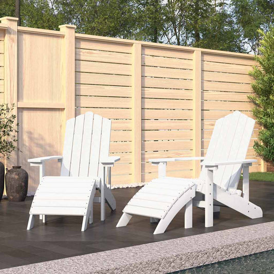 vidaXL Garden Adirondack Chairs 2 pcs with Footstools HDPE White