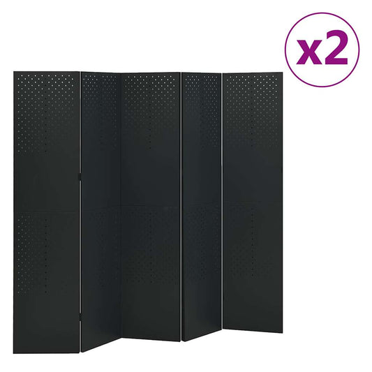 vidaXL 5-Panel Room Dividers 2 pcs Black 200x180 cm Steel