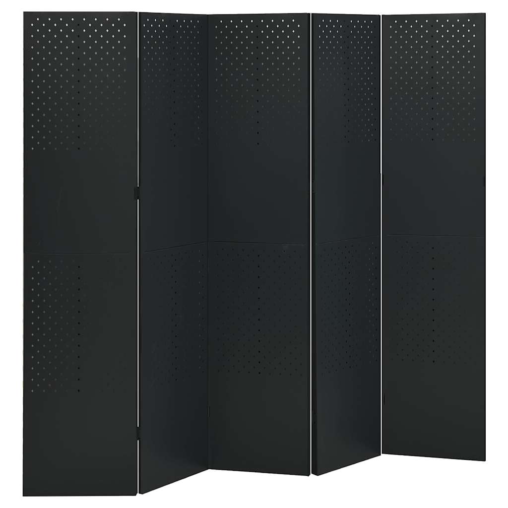 vidaXL 5-Panel Room Dividers 2 pcs Black 200x180 cm Steel