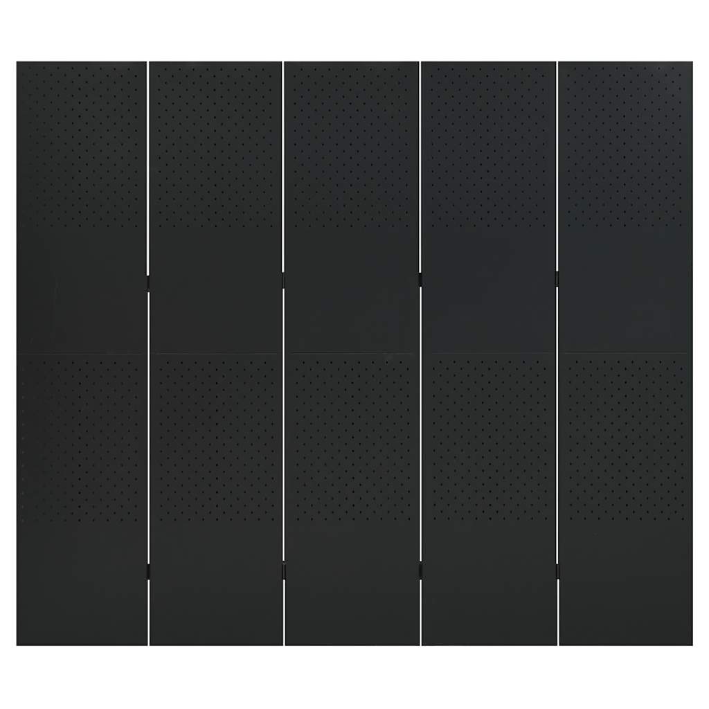 vidaXL 5-Panel Room Dividers 2 pcs Black 200x180 cm Steel