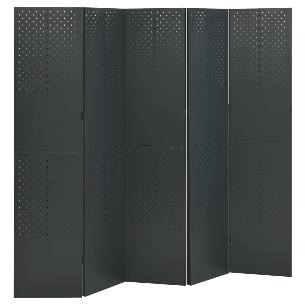 vidaXL 5-Panel Room Dividers 2 pcs Anthracite 200x180 cm Steel