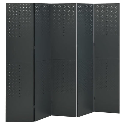 vidaXL 5-Panel Room Dividers 2 pcs Anthracite 200x180 cm Steel