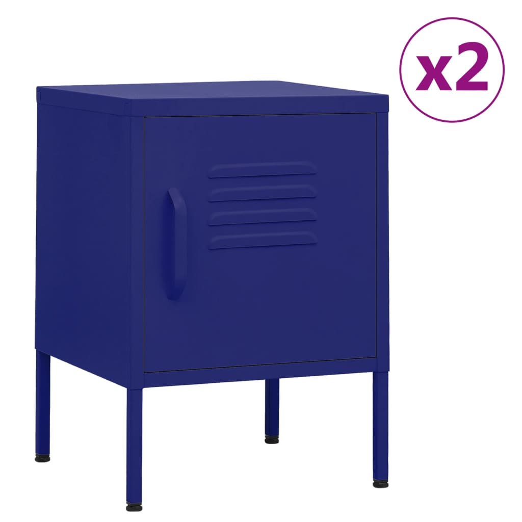 vidaXL Nightstand | Set of 2 | Navy Blue | Steel | 35 x 35 x 51 cm | Nightstand