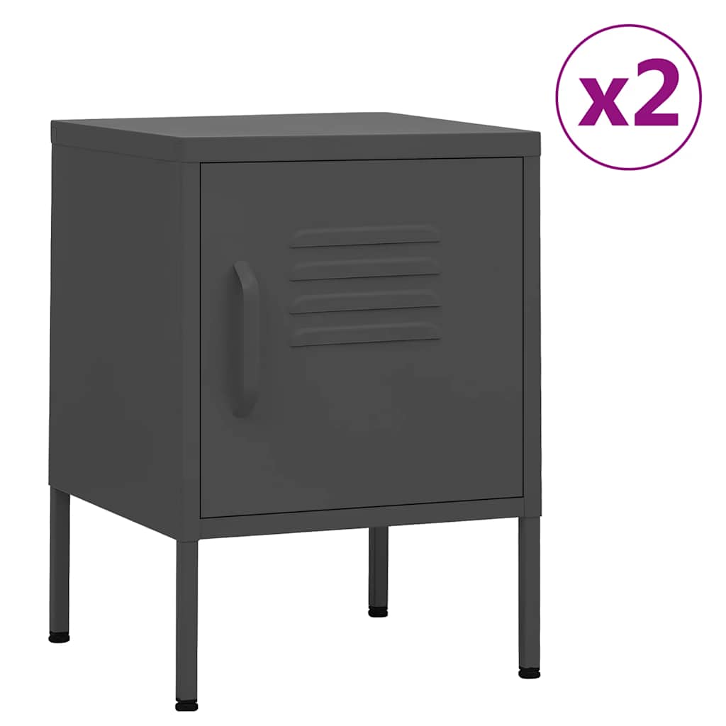 vidaXL Nightstand | Set of 2 | Anthracite | Steel | Medium | Nightstand | Square