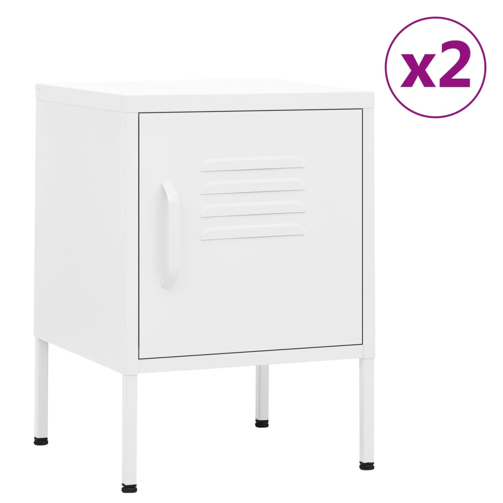 vidaXL Nightstand | Set of 2 | White | Steel | Small | Nightstand | Square