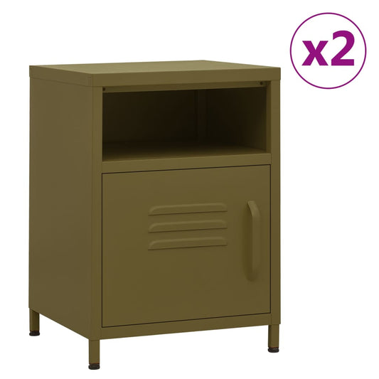 vidaXL Nightstands 2 pcs Olive Green 35x35x51 cm Steel
