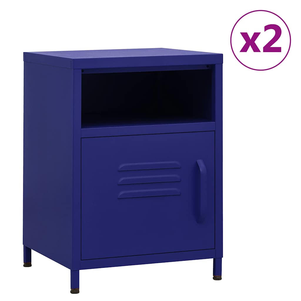 vidaXL Nightstands 2 pcs Navy Blue 35x35x51 cm Steel