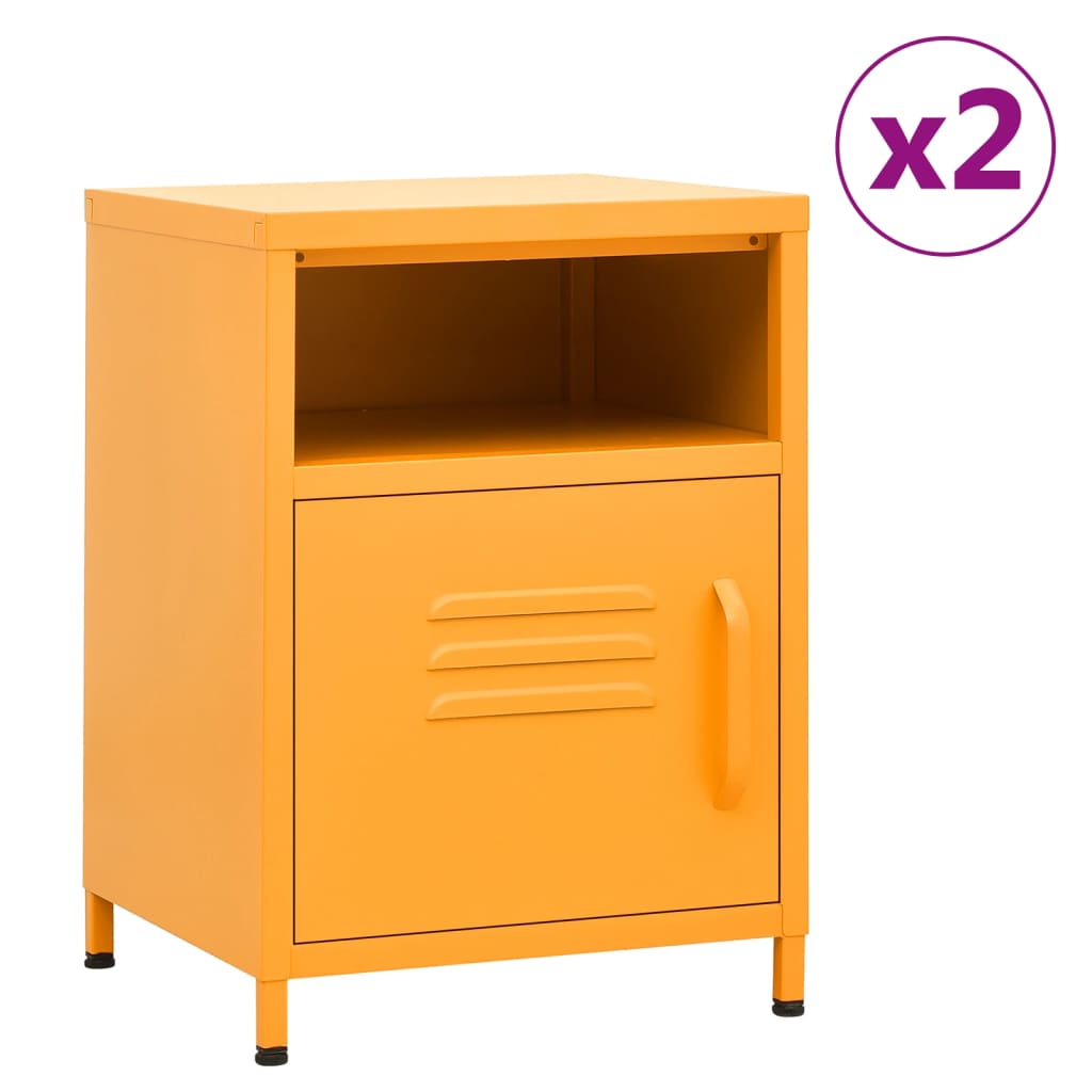vidaXL Nightstand | Set of 2 | Mustard Yellow | Steel | 35x35x51 cm | Levelers