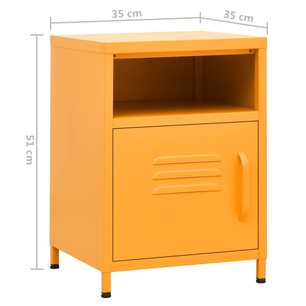 vidaXL Nightstand | Set of 2 | Mustard Yellow | Steel | 35x35x51 cm | Levelers