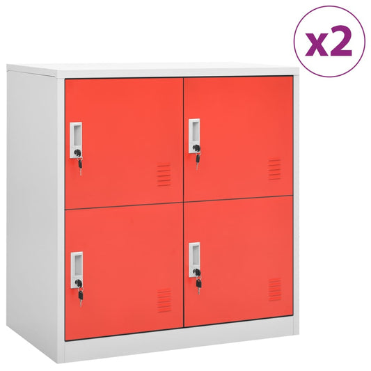 vidaXL Locker Cabinet | Set of 2 | Light grey and red | Steel | Medium