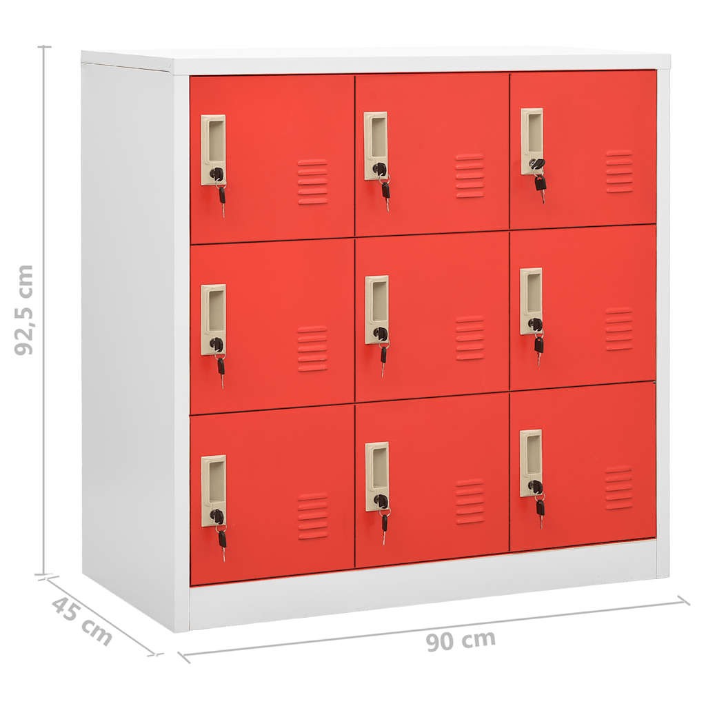 vidaXL Locker Cabinets 2 pcs Light Grey and Red 90x45x92.5 cm Steel