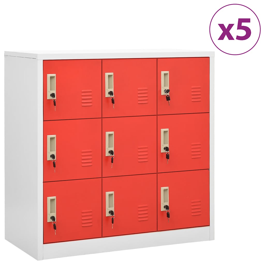 vidaXL Locker Cabinets 5 pcs Light Grey and Red 90x45x92.5 cm Steel