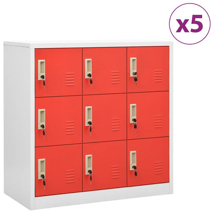 vidaXL Locker Cabinets 5 pcs Light Grey and Red 90x45x92.5 cm Steel