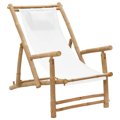vidaXL Deck Chair | Cream White | Bamboo, Canvas (100% Polyester) | Standard
