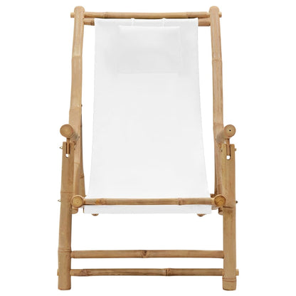 vidaXL Deck Chair | Cream White | Bamboo, Canvas (100% Polyester) | Standard