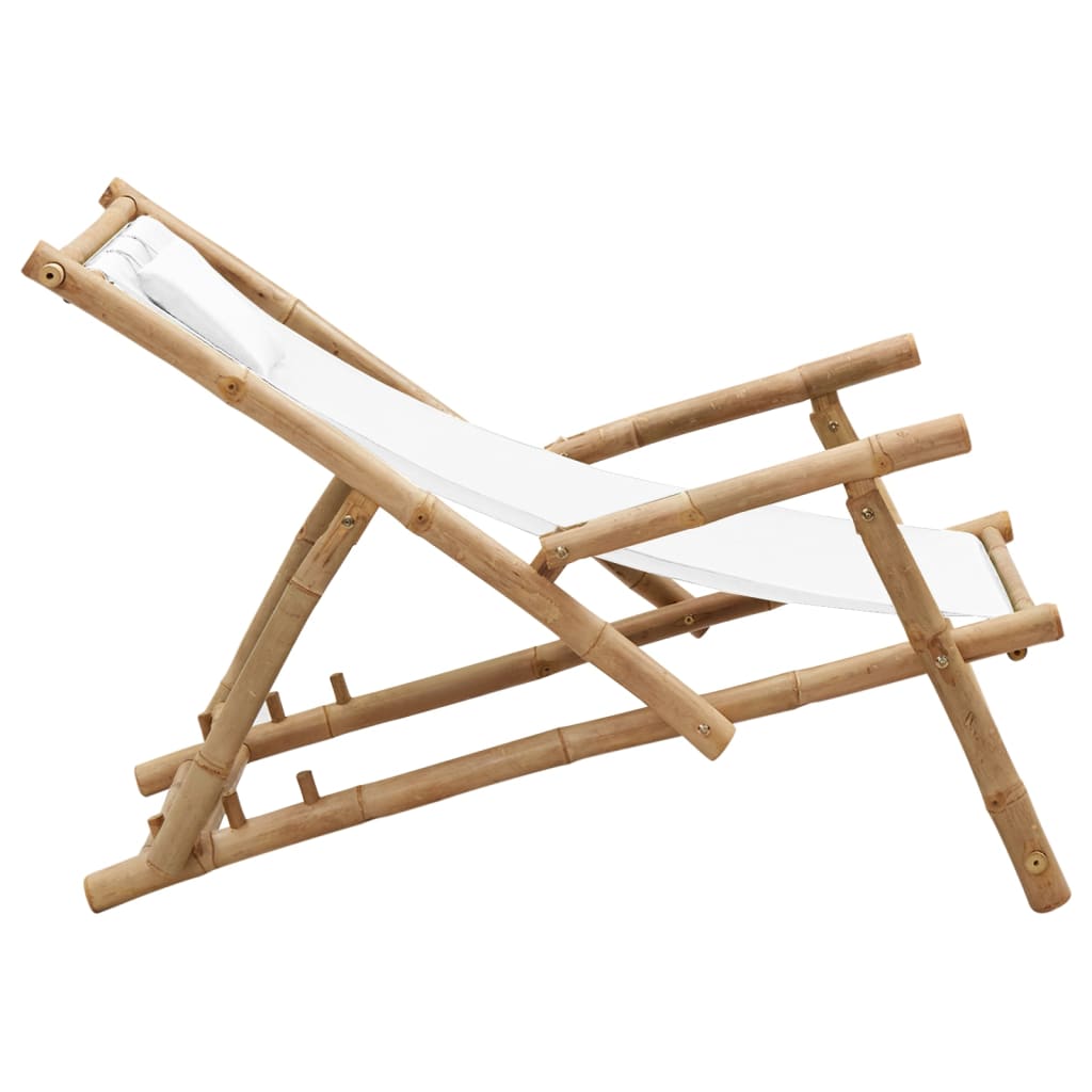 vidaXL Deck Chair | Cream White | Bamboo, Canvas (100% Polyester) | Standard