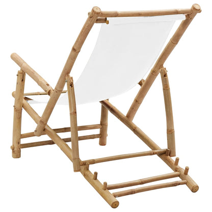 vidaXL Deck Chair | Cream White | Bamboo, Canvas (100% Polyester) | Standard