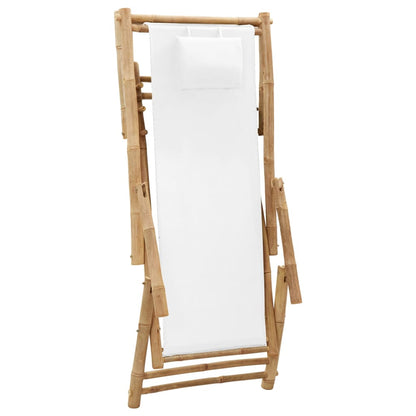 vidaXL Deck Chair | Cream White | Bamboo, Canvas (100% Polyester) | Standard