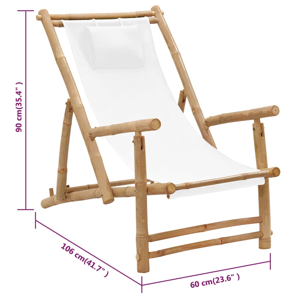 vidaXL Deck Chair | Cream White | Bamboo, Canvas (100% Polyester) | Standard