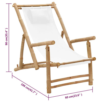 vidaXL Deck Chair | Cream White | Bamboo, Canvas (100% Polyester) | Standard