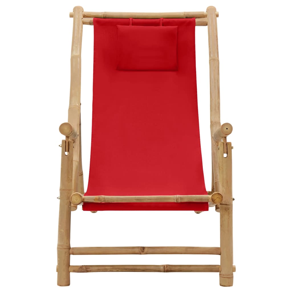 vidaXL Deck Chair | Red | Bamboo, Canvas (100% polyester) | Standard | Foldable