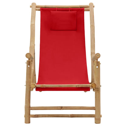 vidaXL Deck Chair | Red | Bamboo, Canvas (100% polyester) | Standard | Foldable