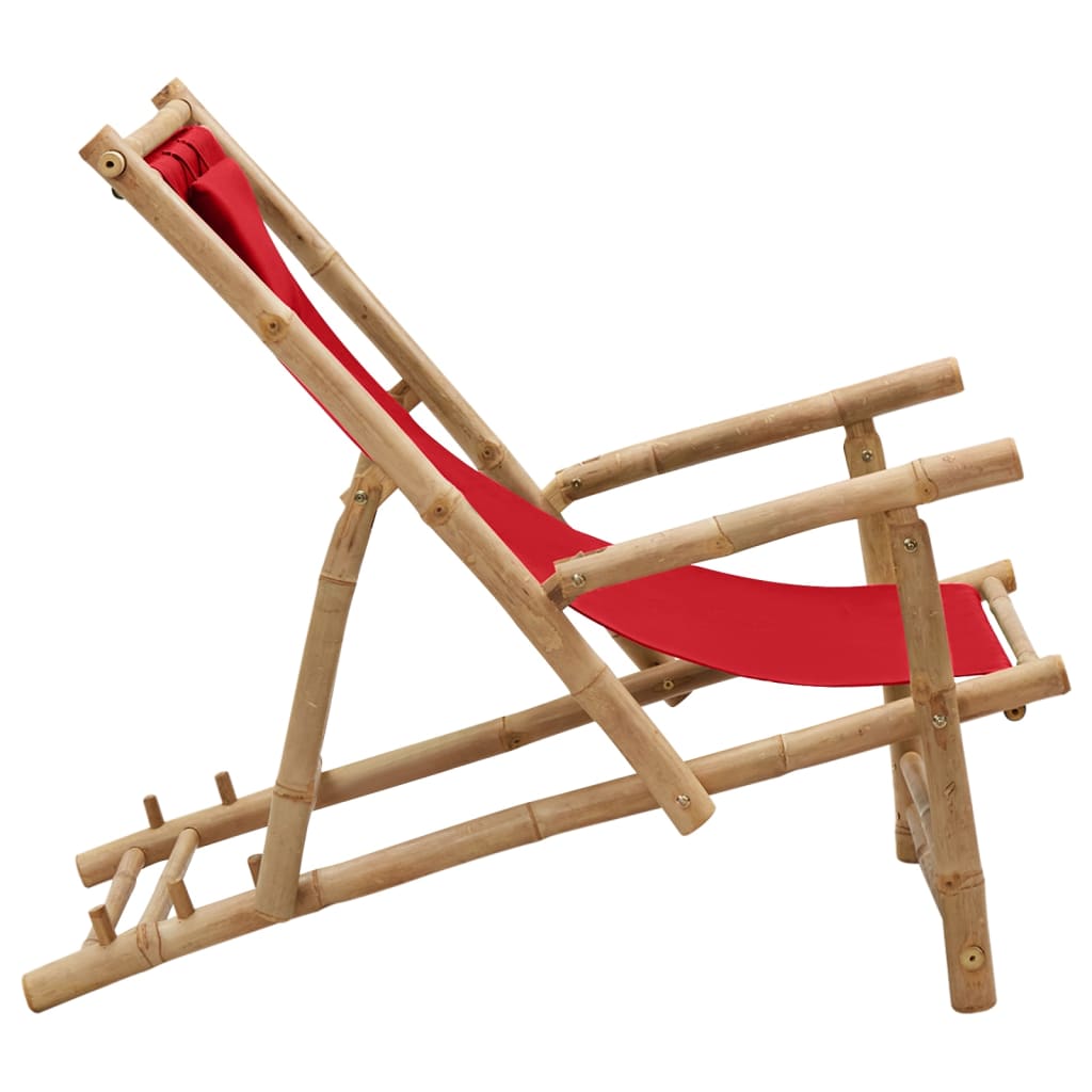 vidaXL Deck Chair | Red | Bamboo, Canvas (100% polyester) | Standard | Foldable