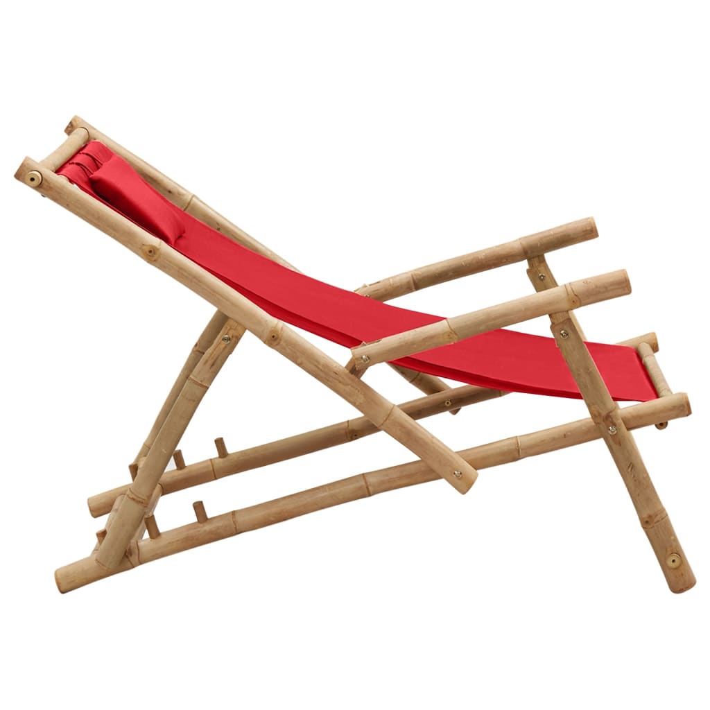 vidaXL Deck Chair | Red | Bamboo, Canvas (100% polyester) | Standard | Foldable