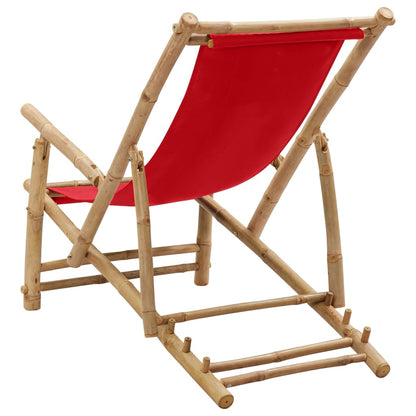 vidaXL Deck Chair | Red | Bamboo, Canvas (100% polyester) | Standard | Foldable