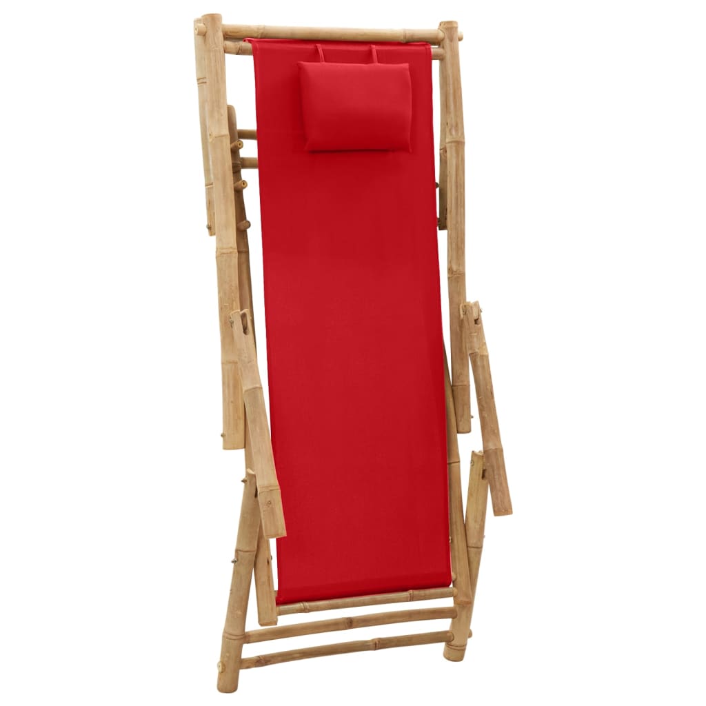 vidaXL Deck Chair | Red | Bamboo, Canvas (100% polyester) | Standard | Foldable