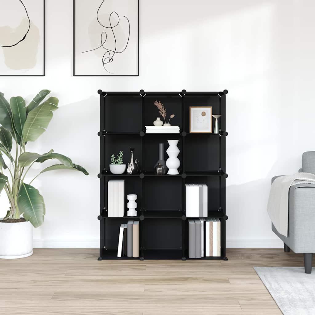 vidaXL Storage Cube Organiser with 12 Cubes Black PP