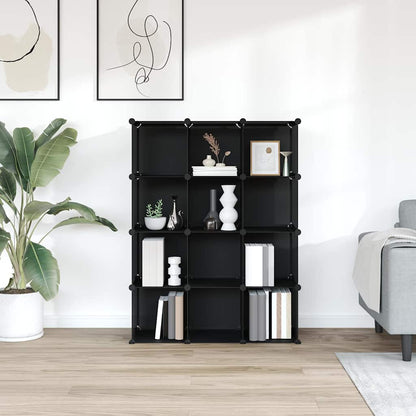 vidaXL Storage Cube Organiser with 12 Cubes Black PP