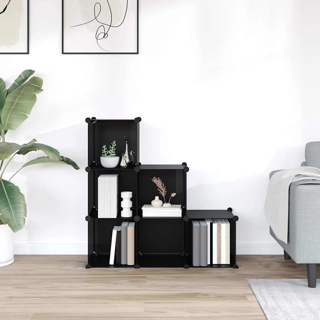 vidaXL Storage Cube Organiser with 6 Cubes Black PP