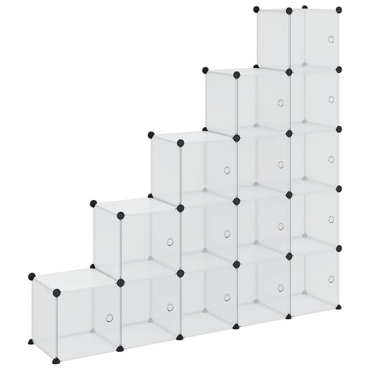 vidaXL Storage Cube Organiser with 15 Cubes and Doors Transparent PP