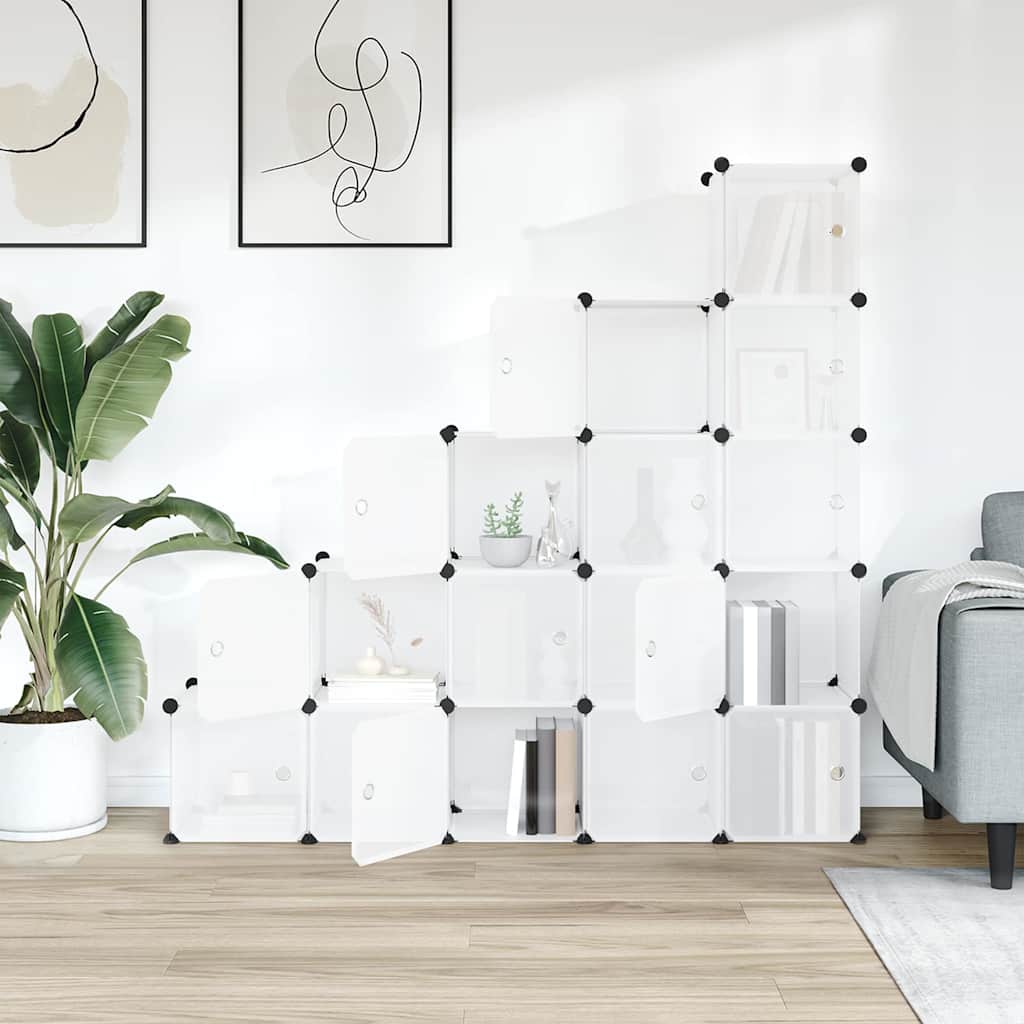 vidaXL Storage Cube Organiser with 15 Cubes and Doors Transparent PP