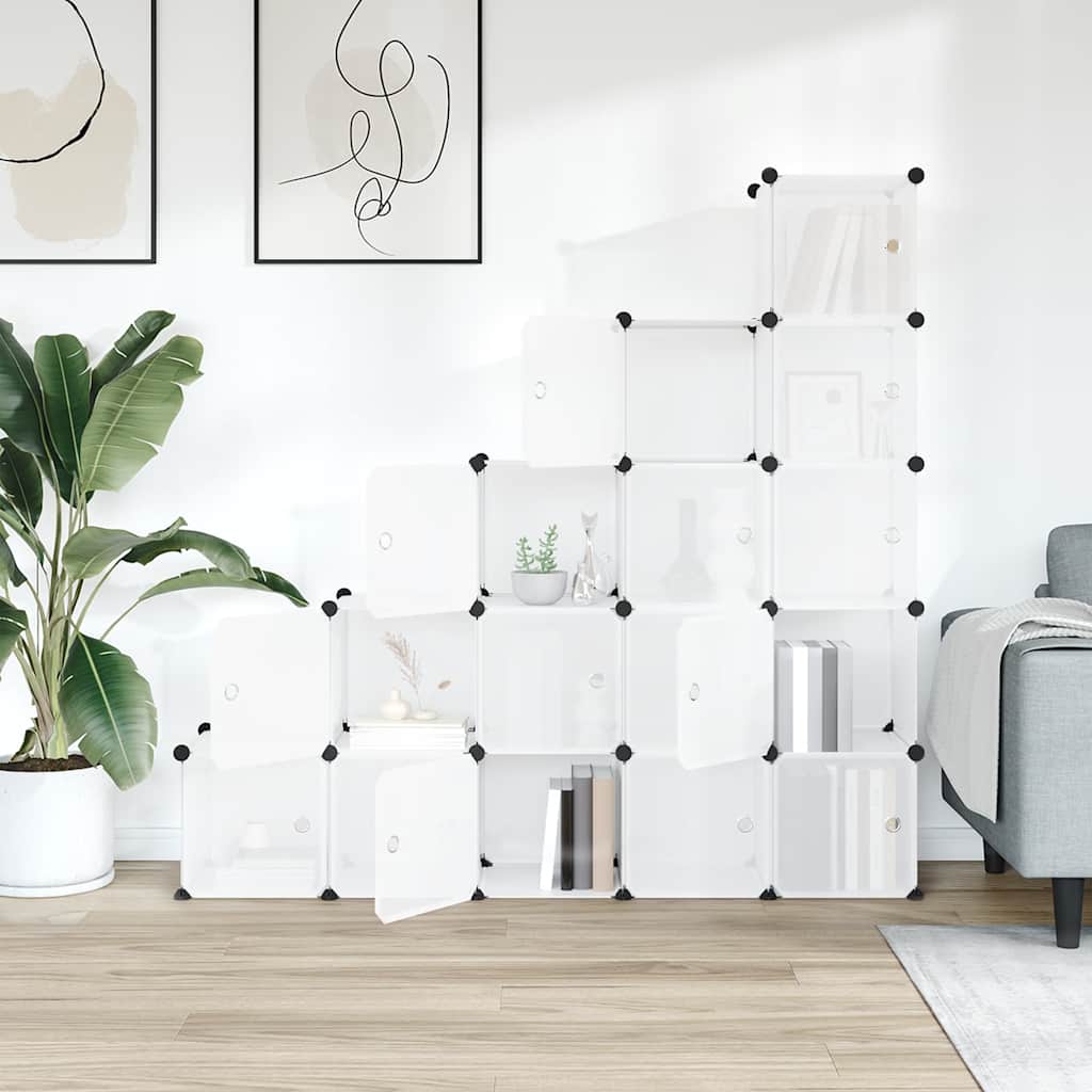 vidaXL Storage Cube Organiser with 15 Cubes and Doors Transparent PP