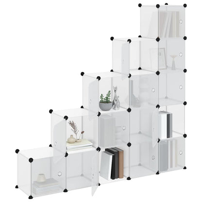 vidaXL Storage Cube Organiser with 15 Cubes and Doors Transparent PP