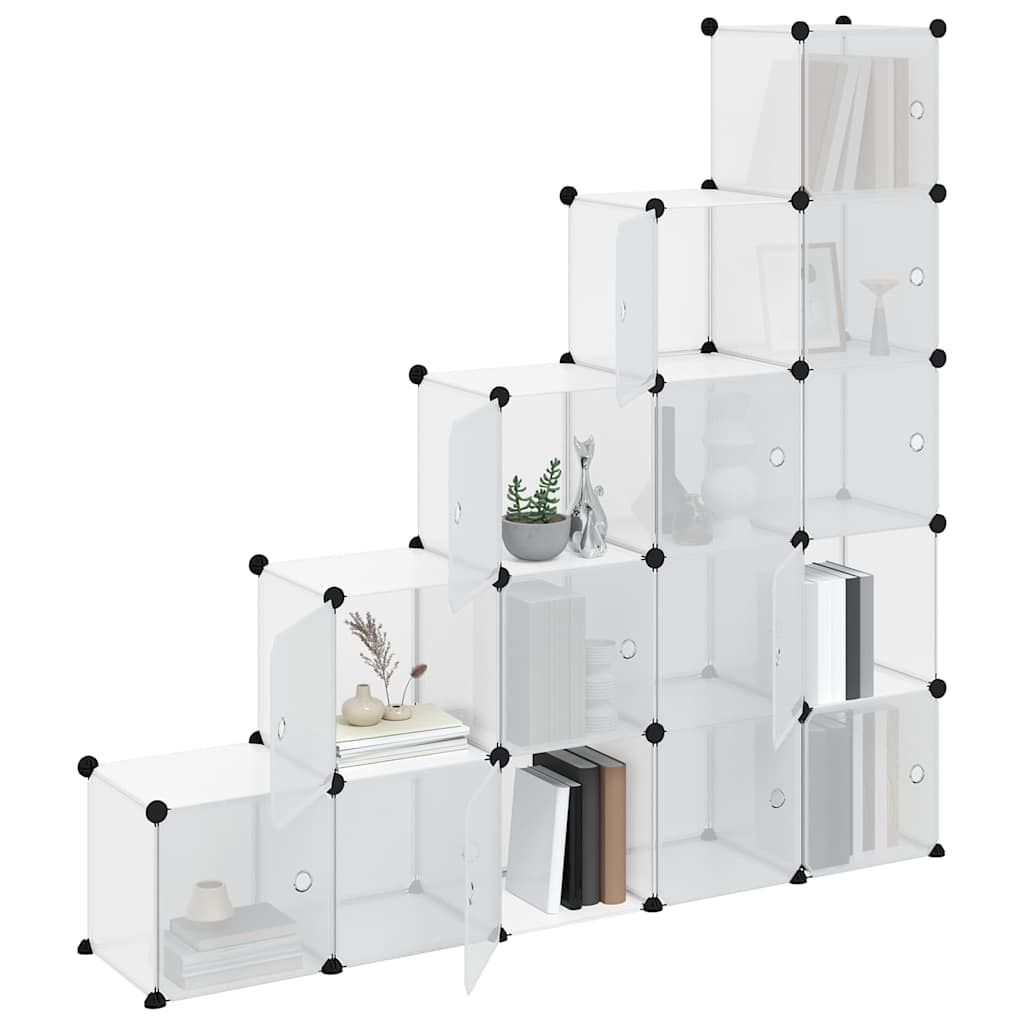 vidaXL Storage Cube Organiser with 15 Cubes and Doors Transparent PP