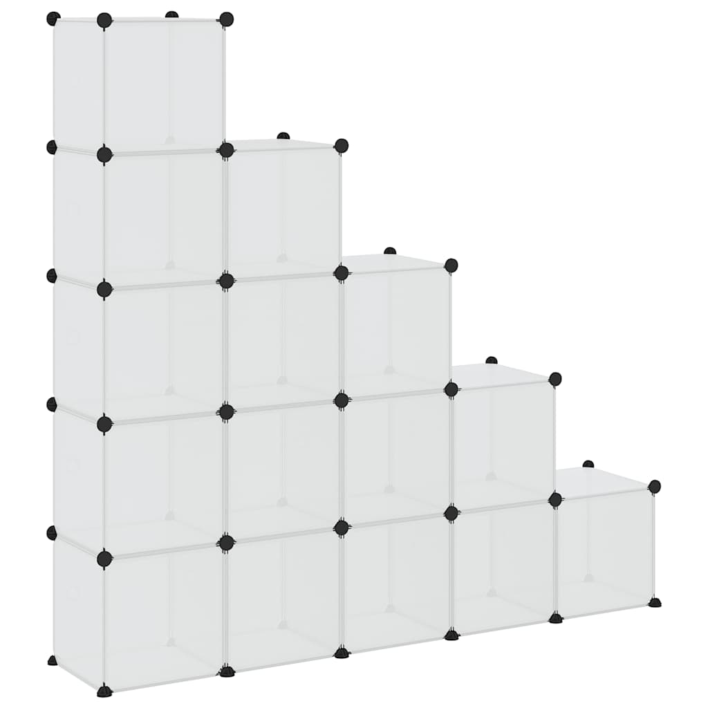 vidaXL Storage Cube Organiser with 15 Cubes and Doors Transparent PP