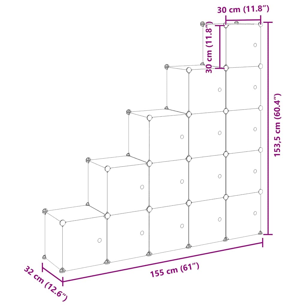 vidaXL Storage Cube Organiser with 15 Cubes and Doors Transparent PP