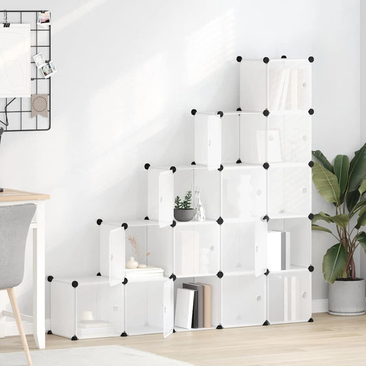 vidaXL Storage Cube Organiser with 15 Cubes and Doors Transparent PP